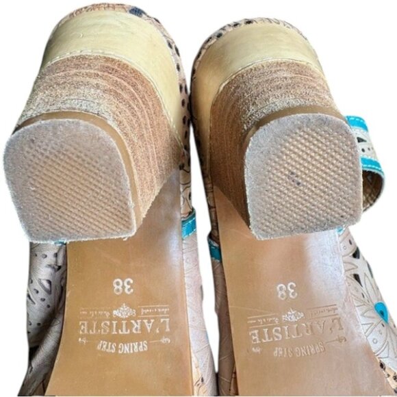 Spring Step L' Artiste Marjan Graym Floral Leather Sandals - Tan/Blue - EU 38 - Picture 10 of 12